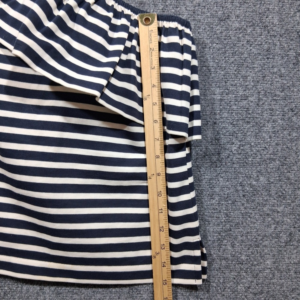 J. Crew‎ Navy Blue/White Stripe Ruffled One-Shoulder Top Size M - Picture 8 of 9